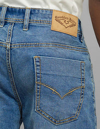 Medium Blue 5 Pocket Midrise, Comfort And Straight Fit Stretch Jeans
