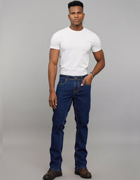 Dark Blue 5 Pocket Mid Rise Loose Boot Leg Stretch Jeans