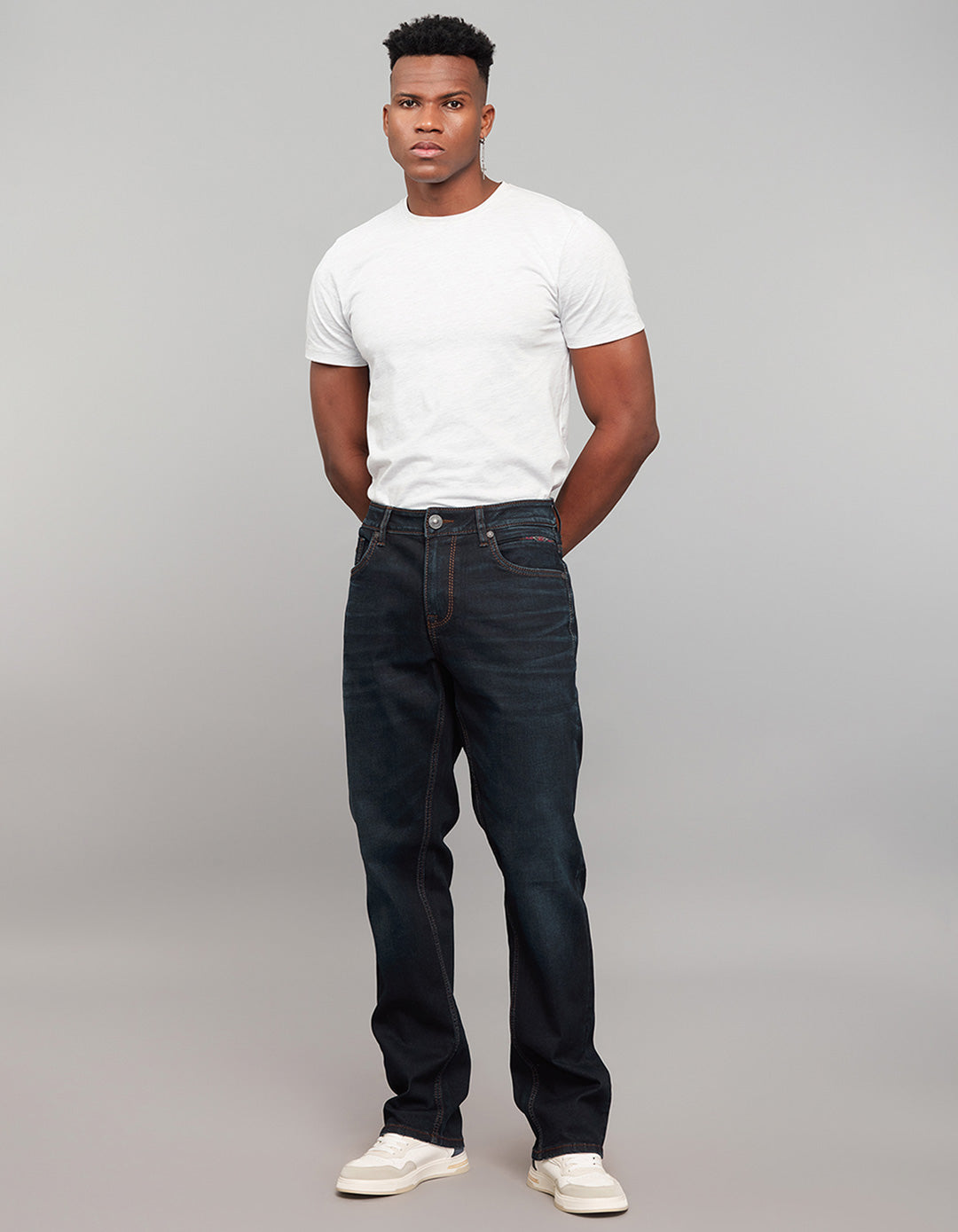 Dark Blue 5 Pocket Midrise, Comfort And Straight Fit Stretch Jeans