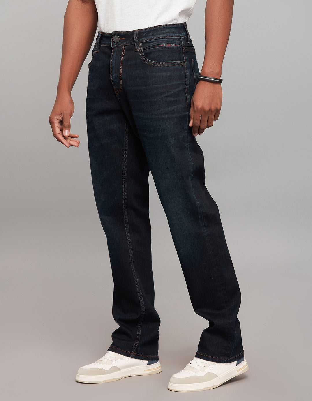 Dark Blue 5 Pocket Midrise, Comfort And Straight Fit Stretch Jeans
