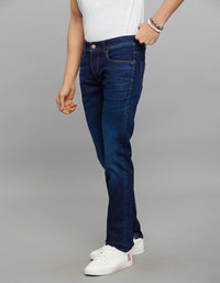 Dark Blue 5 Pocket Mid-Rise Slim Straight Fit Classic Stretch Jeans