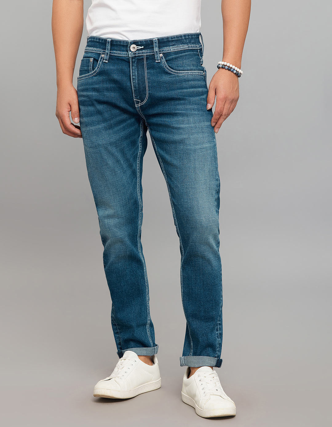 Medium Blue 5 Pocket Low-Rise Ankle Length Classic Stretch Jeans
