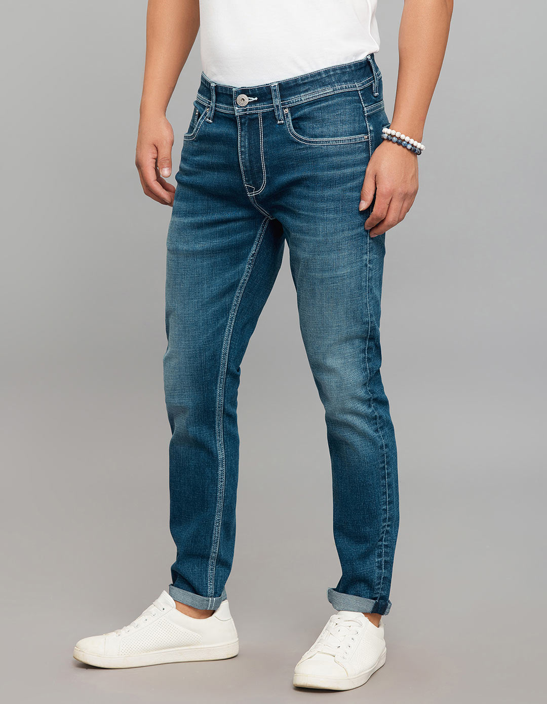 Medium Blue 5 Pocket Low-Rise Ankle Length Classic Stretch Jeans