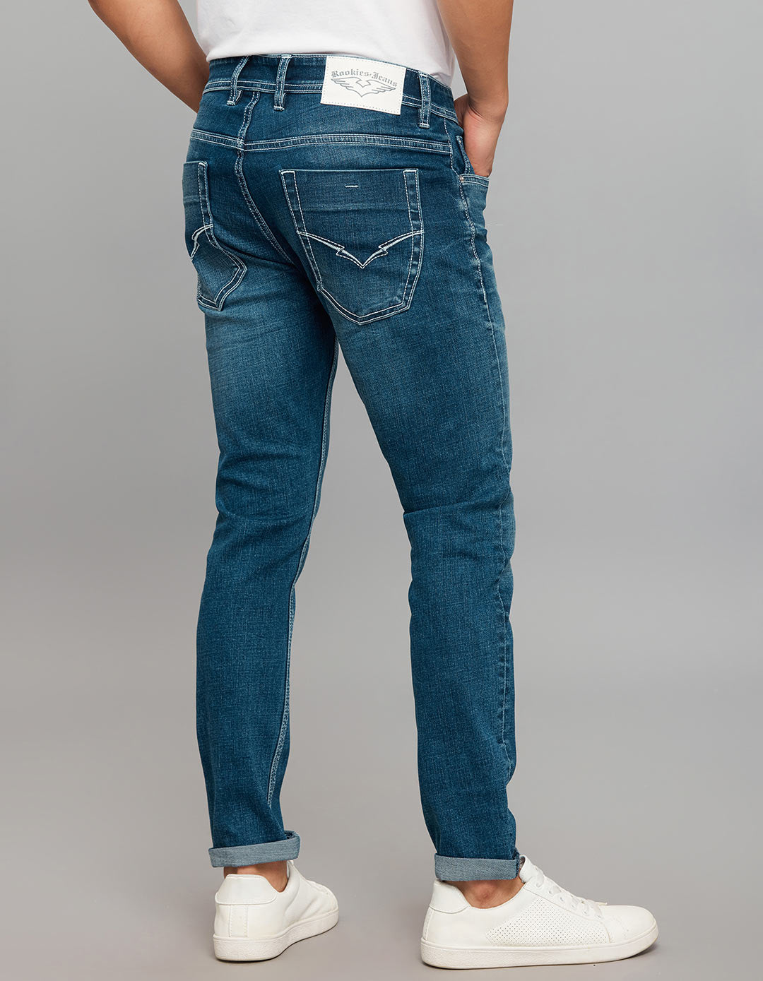 Medium Blue 5 Pocket Low-Rise Ankle Length Classic Stretch Jeans