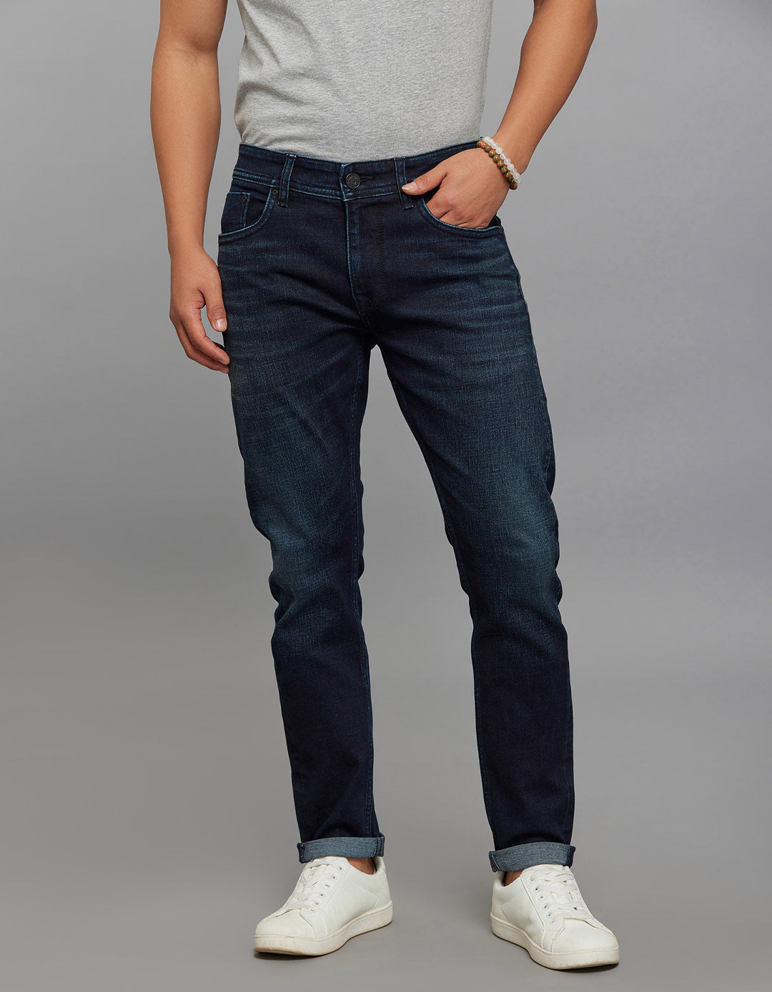 Dark Blue 5 Pocket Low-Rise Ankle Length Classic Stretch Jeans