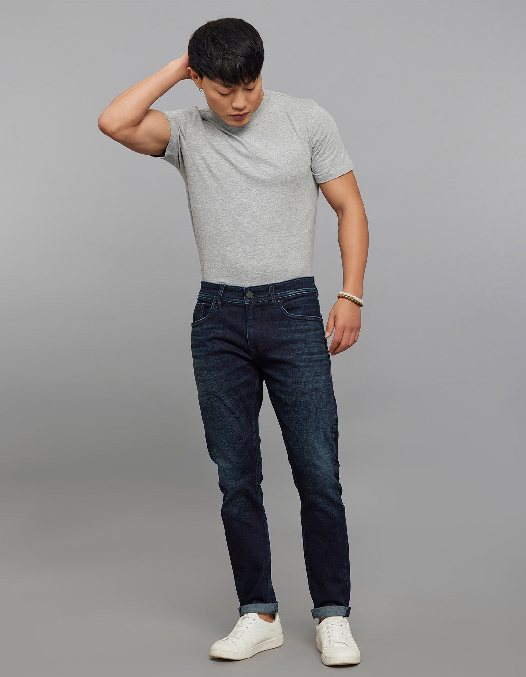 Dark Blue 5 Pocket Low-Rise Ankle Length Classic Stretch Jeans