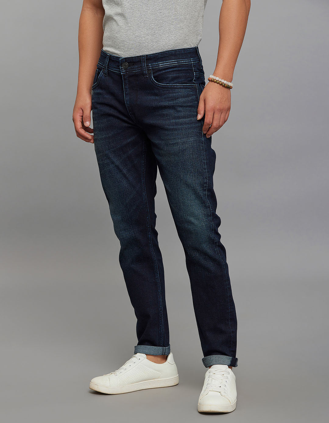 Dark Blue 5 Pocket Low-Rise Ankle Length Classic Stretch Jeans