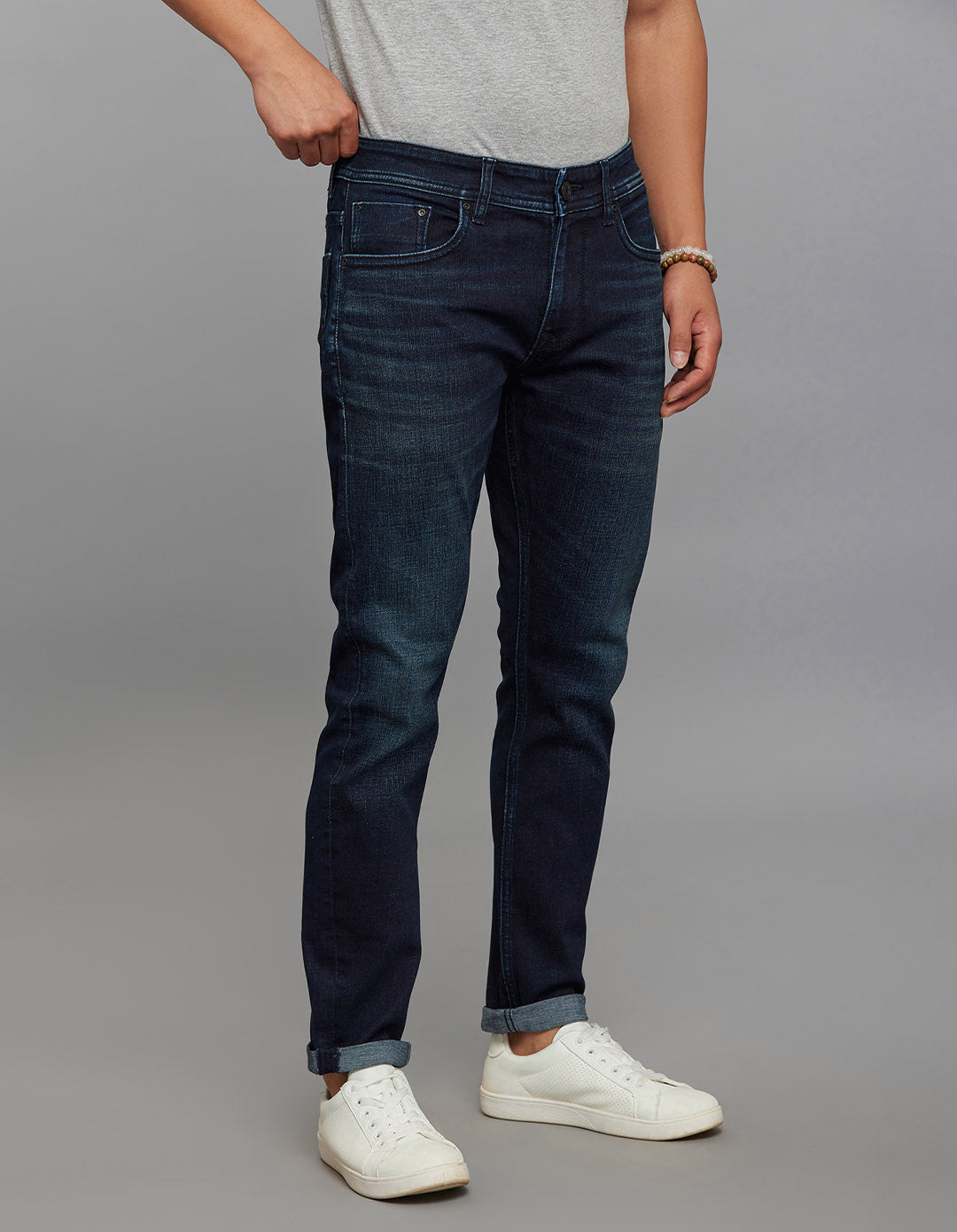 Dark Blue 5 Pocket Low-Rise Ankle Length Classic Stretch Jeans