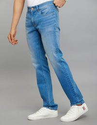 Light Blue 5 Pocket Mid-Rise Slim Straight Fit Classic Stretch Jeans