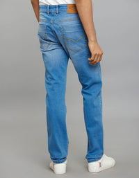 Light Blue 5 Pocket Mid-Rise Slim Straight Fit Classic Stretch Jeans
