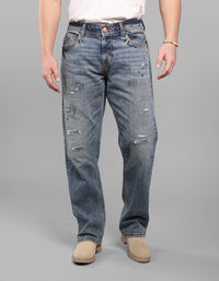 Med Blue 5 Pocket Midrise, Comfort And Straight Fit Stretch Jeans