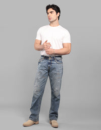 Med Blue 5 Pocket Midrise, Comfort And Straight Fit Stretch Jeans
