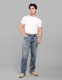 Med Blue 5 Pocket Midrise, Comfort And Straight Fit Stretch Jeans