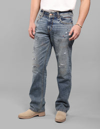 Med Blue 5 Pocket Midrise, Comfort And Straight Fit Stretch Jeans