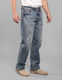 Med Blue 5 Pocket Midrise, Comfort And Straight Fit Stretch Jeans