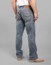 Med Blue 5 Pocket Midrise, Comfort And Straight Fit Stretch Jeans