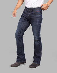 DK BLUE 5 Pocket Mid Rise Loose Boot Leg Stretch Jeans