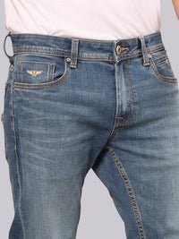 Med Blue Mid Rise Loose Boot Leg Stretch Jeans