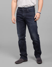 Dark Blue Midrise, Comfort And Straight Crop Length Stretch Jeans