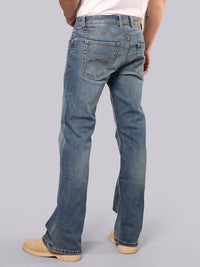 Med Blue Mid Rise Loose Boot Leg Stretch Jeans