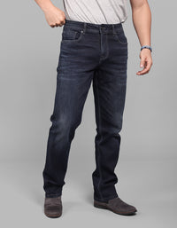 Dark Blue Midrise, Comfort And Straight Crop Length Stretch Jeans