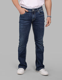 Med Blue 5 Pocket Mid Rise Loose Boot Leg Stretch Jeans