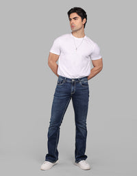 Med Blue 5 Pocket Mid Rise Loose Boot Leg Stretch Jeans