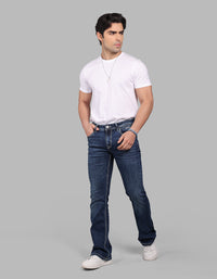 Med Blue 5 Pocket Mid Rise Loose Boot Leg Stretch Jeans