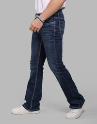 Med Blue 5 Pocket Mid Rise Loose Boot Leg Stretch Jeans