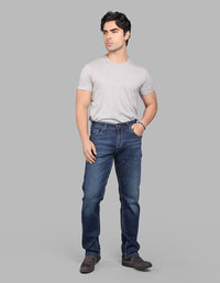 Med Blue 5 Pocket Midrise, Comfort And Straight Fit Stretch Jeans