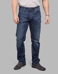 Med Blue 5 Pocket Midrise, Comfort And Straight Fit Stretch Jeans