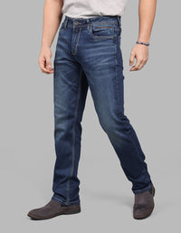 Med Blue 5 Pocket Midrise, Comfort And Straight Fit Stretch Jeans