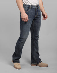 Med Blue 5 Pocket Mid Rise Loose Boot Leg Stretch Jeans