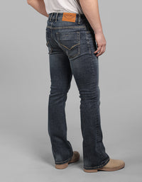 Med Blue 5 Pocket Mid Rise Loose Boot Leg Stretch Jeans