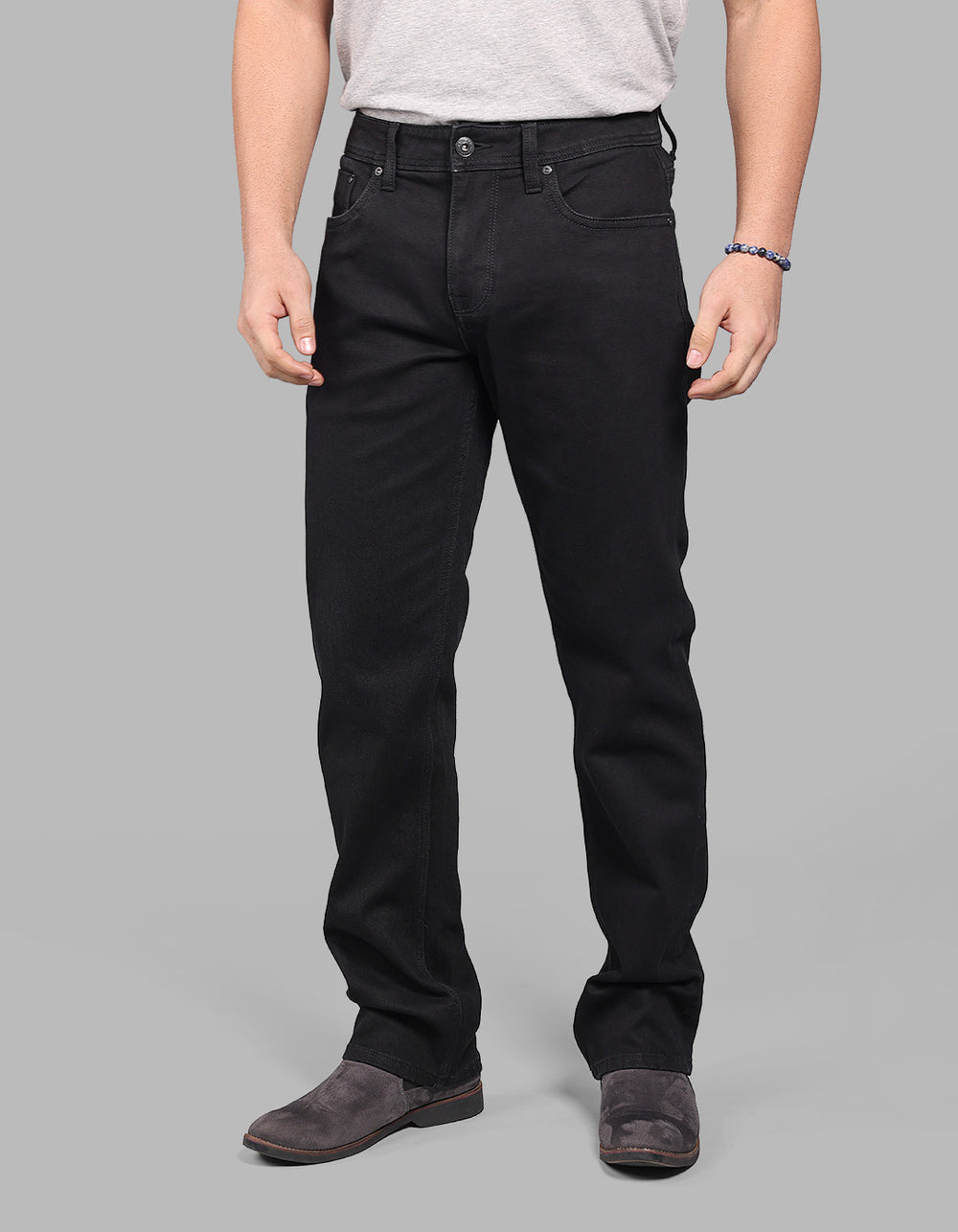 Black 5 Pocket Midrise, Comfort And Straight Crop Length Stretch Jeans