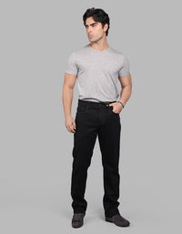 Black 5 Pocket Midrise, Comfort And Straight Crop Length Stretch Jeans