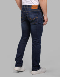 Med Blue 5 Pocket Mid-Rise Slim Straight Fit Stretch Jeans