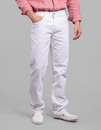 White 5 Pocket Midrise, Comfort And Straight Fit Stretch Jeans