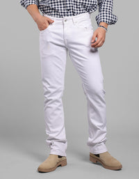 White 5 Pocket Mid-Rise Slim Straight Fit Stretch Jeans