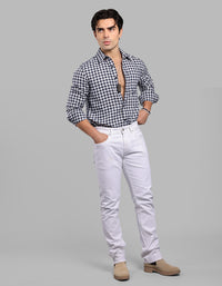 White 5 Pocket Mid-Rise Slim Straight Fit Stretch Jeans