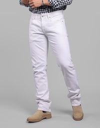 White 5 Pocket Mid-Rise Slim Straight Fit Stretch Jeans