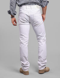 White 5 Pocket Mid-Rise Slim Straight Fit Stretch Jeans