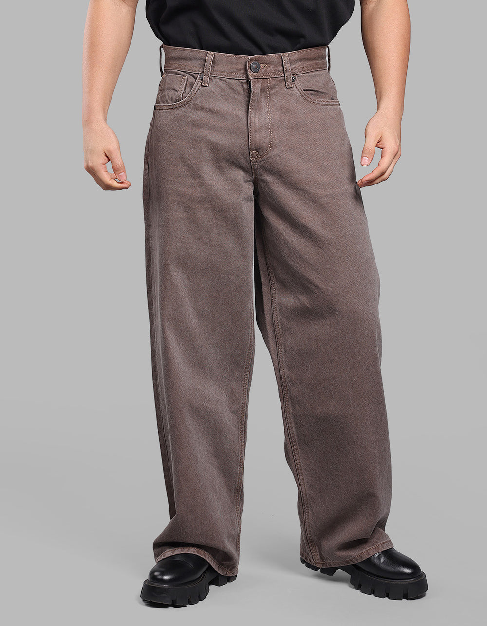 MED BROWN 5 Pocket Extra Loose Fit Jeans