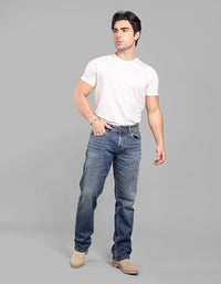 Med Blue 5 Pocket Midrise, Comfort And Straight Fit Stretch Jeans
