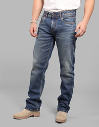 Med Blue 5 Pocket Midrise, Comfort And Straight Fit Stretch Jeans