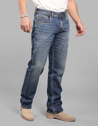 Med Blue 5 Pocket Midrise, Comfort And Straight Fit Stretch Jeans