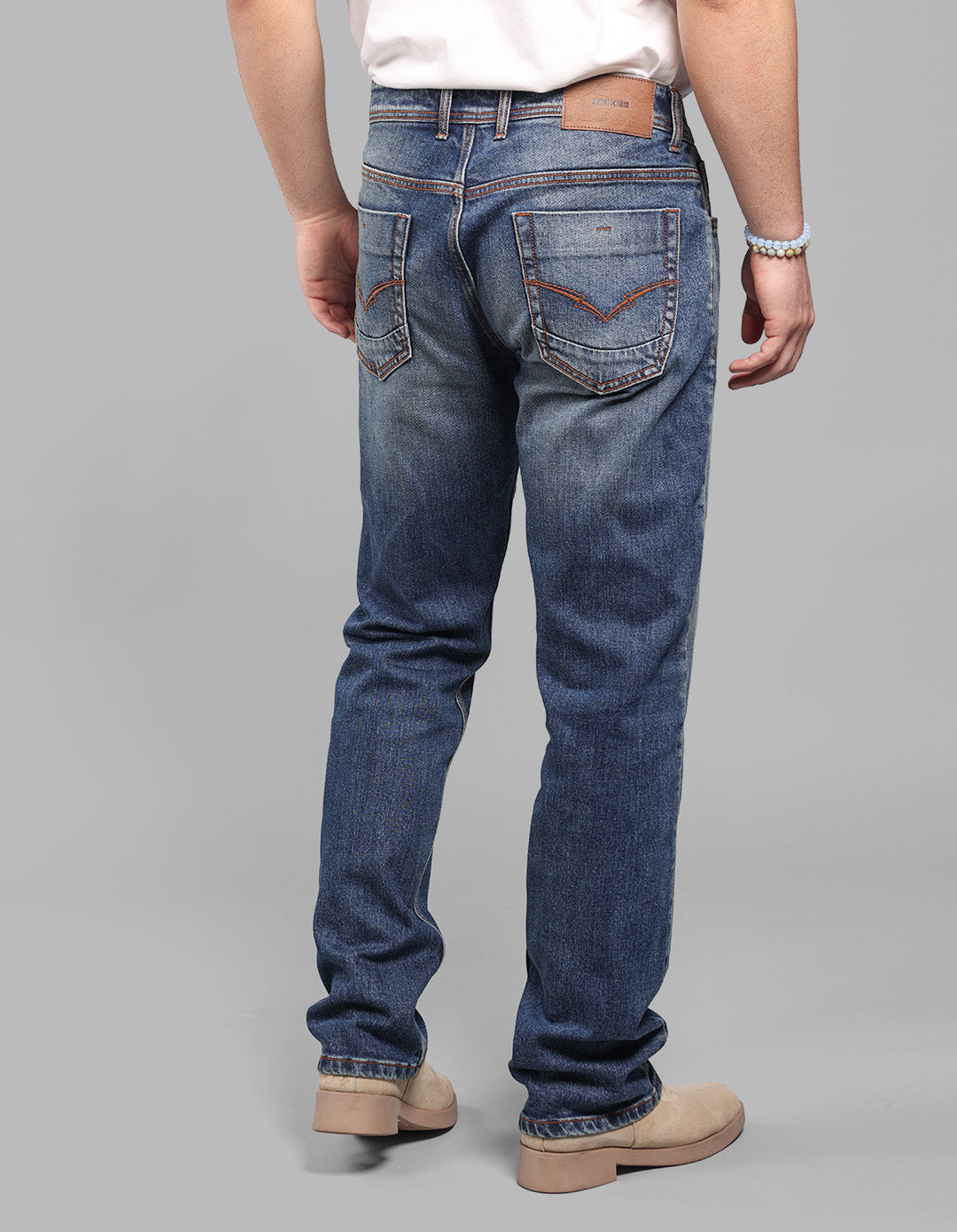 Med Blue 5 Pocket Midrise, Comfort And Straight Fit Stretch Jeans