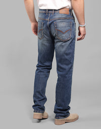 Med Blue 5 Pocket Midrise, Comfort And Straight Fit Stretch Jeans
