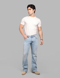 LT BLUE 5 Pocket Mid Rise Loose Boot Leg Stretch Jeans