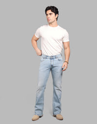 LT BLUE 5 Pocket Mid Rise Loose Boot Leg Stretch Jeans